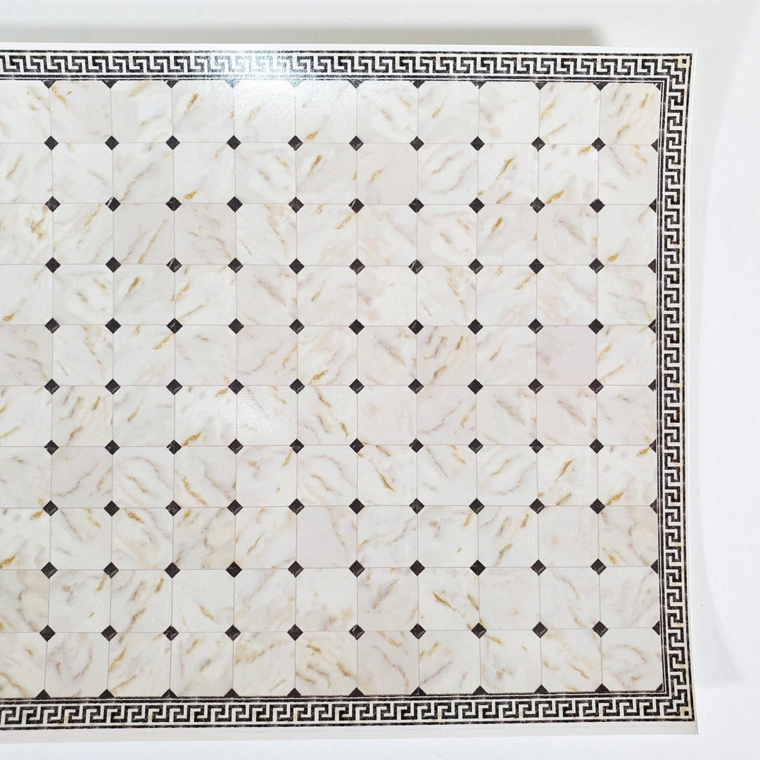 Dollhouse HALF SCALE Marble Tile Sheet Greek Border Black & White Floor 1:24 World Model - Miniature Crush