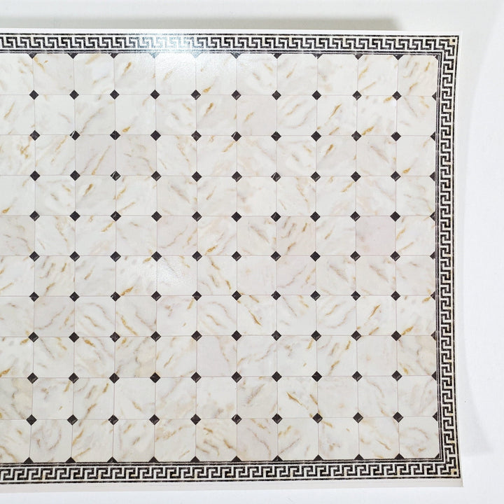 Dollhouse HALF SCALE Marble Tile Sheet Greek Border Black & White Floor 1:24 World Model - Miniature Crush