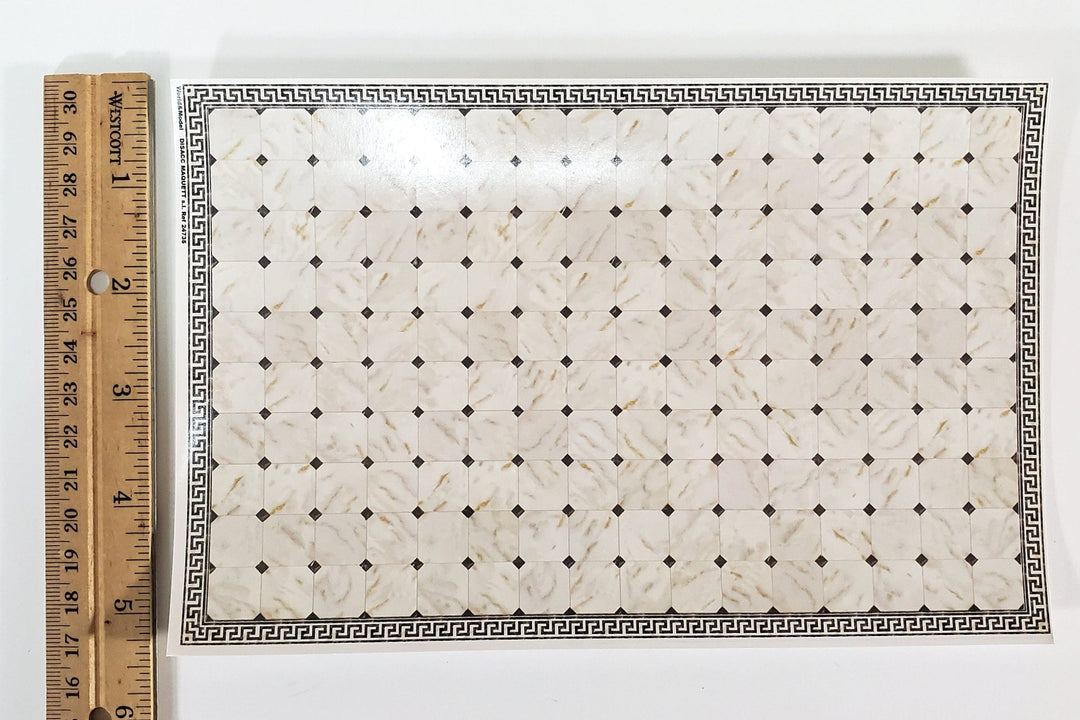 Dollhouse HALF SCALE Marble Tile Sheet Greek Border Black & White Floor 1:24 World Model - Miniature Crush