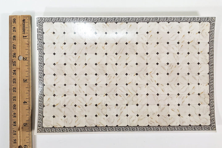 Dollhouse HALF SCALE Marble Tile Sheet Greek Border Black & White Floor 1:24 World Model - Miniature Crush