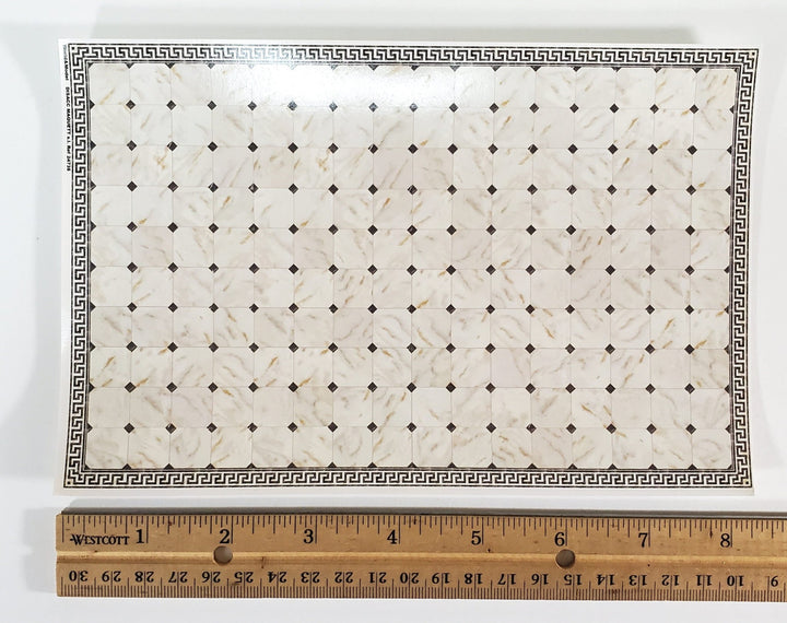 Dollhouse HALF SCALE Marble Tile Sheet Greek Border Black & White Floor 1:24 World Model - Miniature Crush