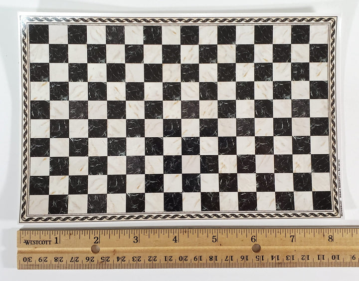 Dollhouse HALF SCALE Marble Tile Sheet with Border Black & White Floor 1:24 World Model - Miniature Crush