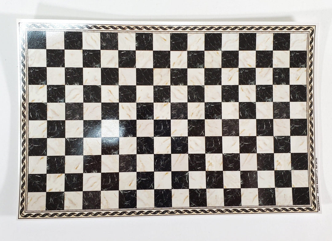 Dollhouse HALF SCALE Marble Tile Sheet with Border Black & White Floor 1:24 World Model - Miniature Crush
