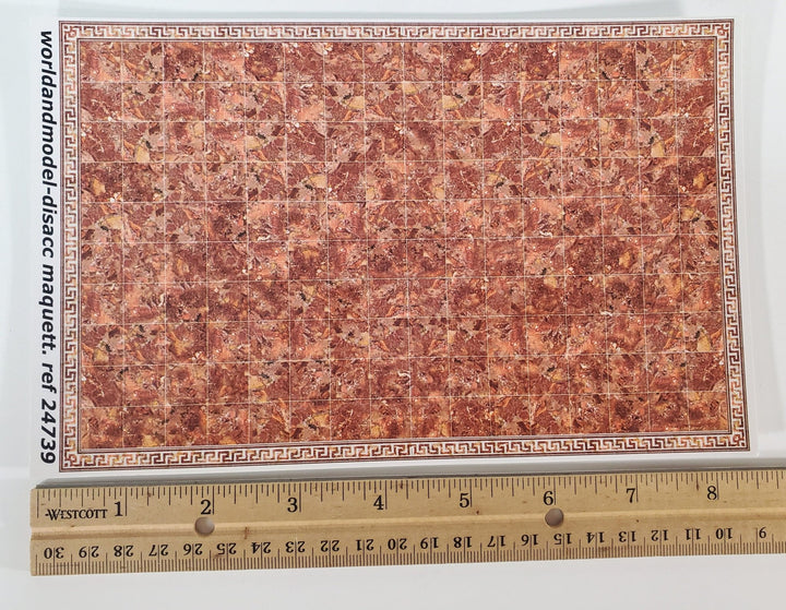 Dollhouse HALF SCALE Marble Tile Sheet with Border Rusty Salmon Floor 1:24 World Model - Miniature Crush