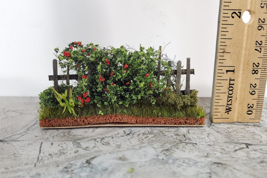 Dollhouse HALF SCALE Red Roses Flowers with Fence 1:24 Scale Miniature 2 Sided - Miniature Crush