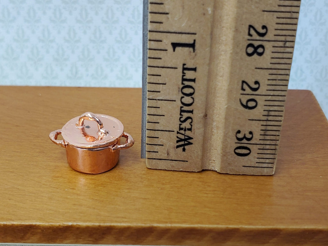 Dollhouse Half Scale Tall Copper Soup Cooking Pot with Lid 1:24 by Falcon Miniatures - Miniature Crush