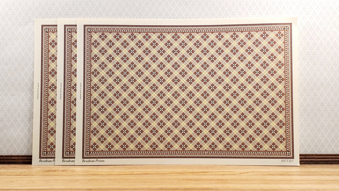 Dollhouse HALF SCALE Tile Paper 3 Sheets Brown & Cream 1:24 Scale Miniature - Miniature Crush