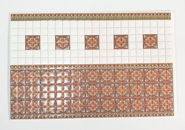 Dollhouse HALF SCALE Wall Tiles Embossed Rust White Green 1:24 Scale World Model - Miniature Crush