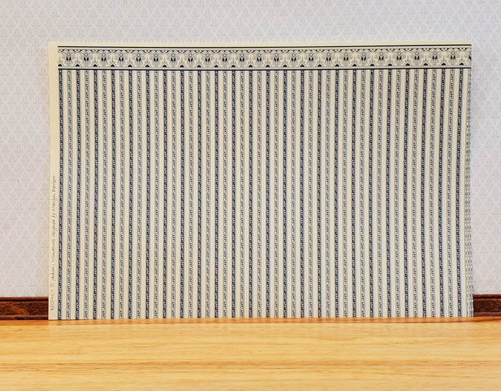 Dollhouse HALF SCALE Wallpaper 3 Sheets Blue & Cream Striped "Regency" 1:24 Scale - Miniature Crush