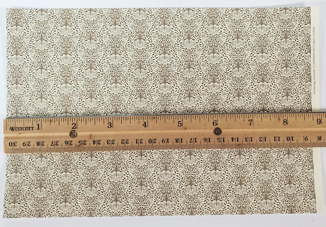 Dollhouse HALF SCALE Wallpaper 3 Sheets Brown on Cream "Acorns" 1:24 Scale - Miniature Crush
