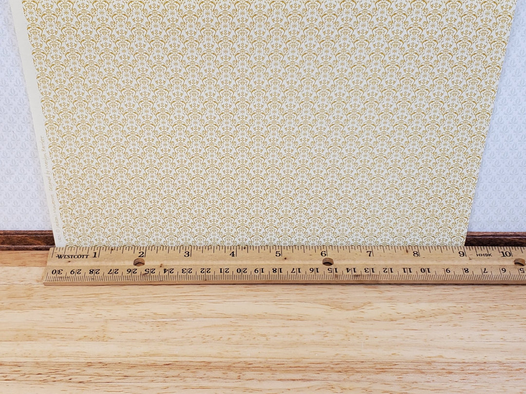 Dollhouse HALF SCALE Wallpaper 3 Sheets Gold on Cream "Urn" 1:24 Scale - Miniature Crush