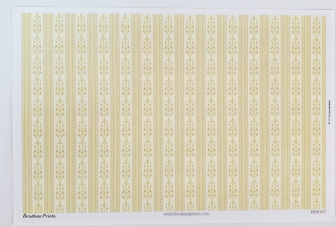 Dollhouse HALF SCALE Wallpaper 3 Sheets Gold White Cream "Palais" 1:24 Scale - Miniature Crush