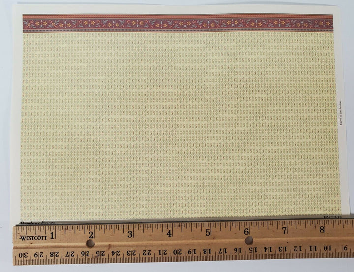 Dollhouse HALF SCALE Wallpaper 3 Sheets Maroon & Pale Yellow Brodnax 1:24 Scale - Miniature Crush