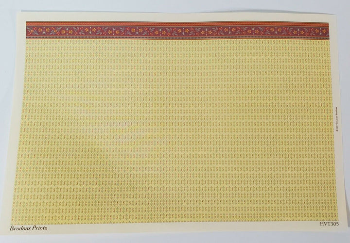 Dollhouse HALF SCALE Wallpaper 3 Sheets Maroon & Pale Yellow Brodnax 1:24 Scale - Miniature Crush