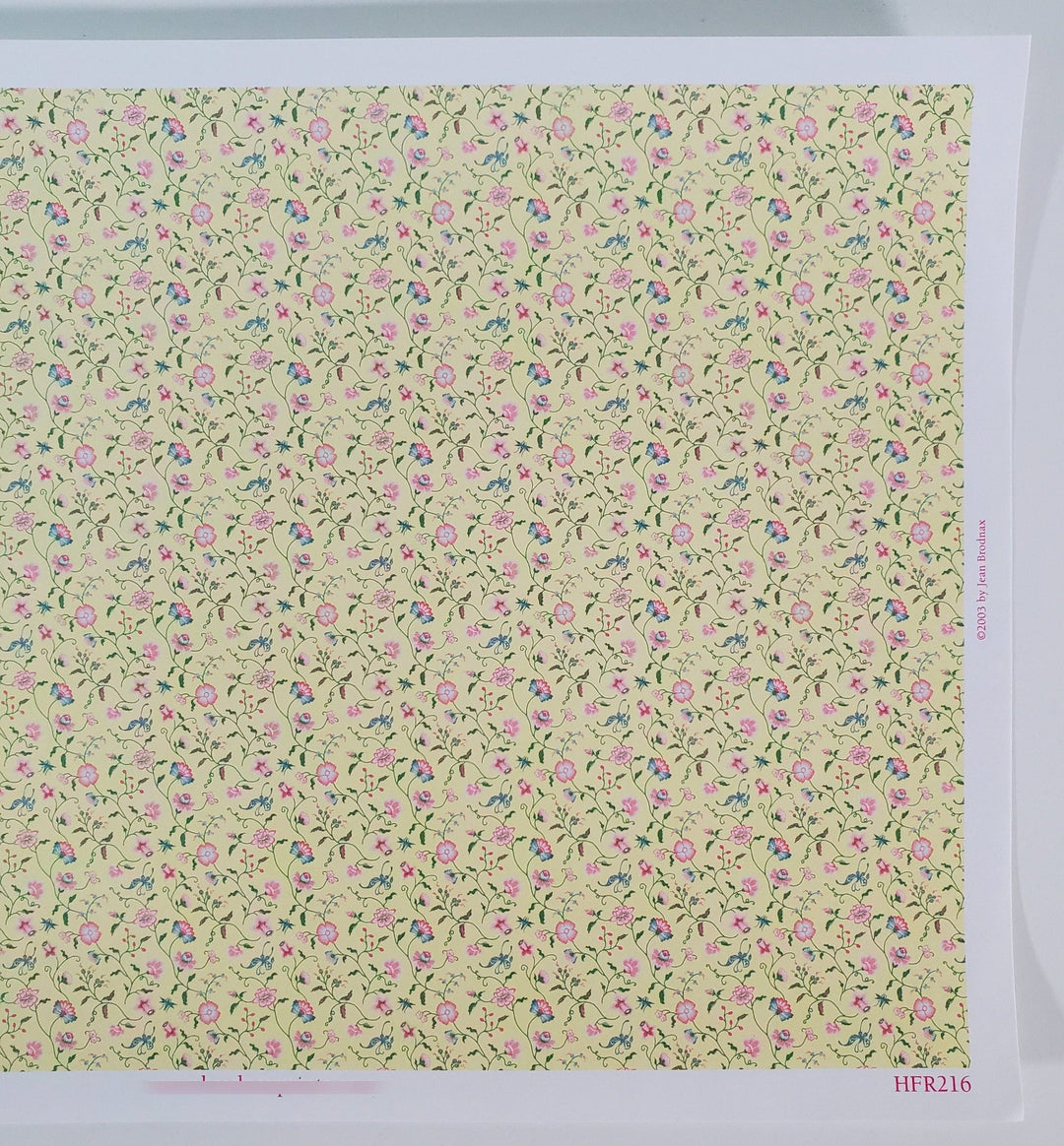 Dollhouse HALF SCALE Wallpaper 3 Sheets Pale Yellow Floral "Papillon" 1:24 Scale - Miniature Crush