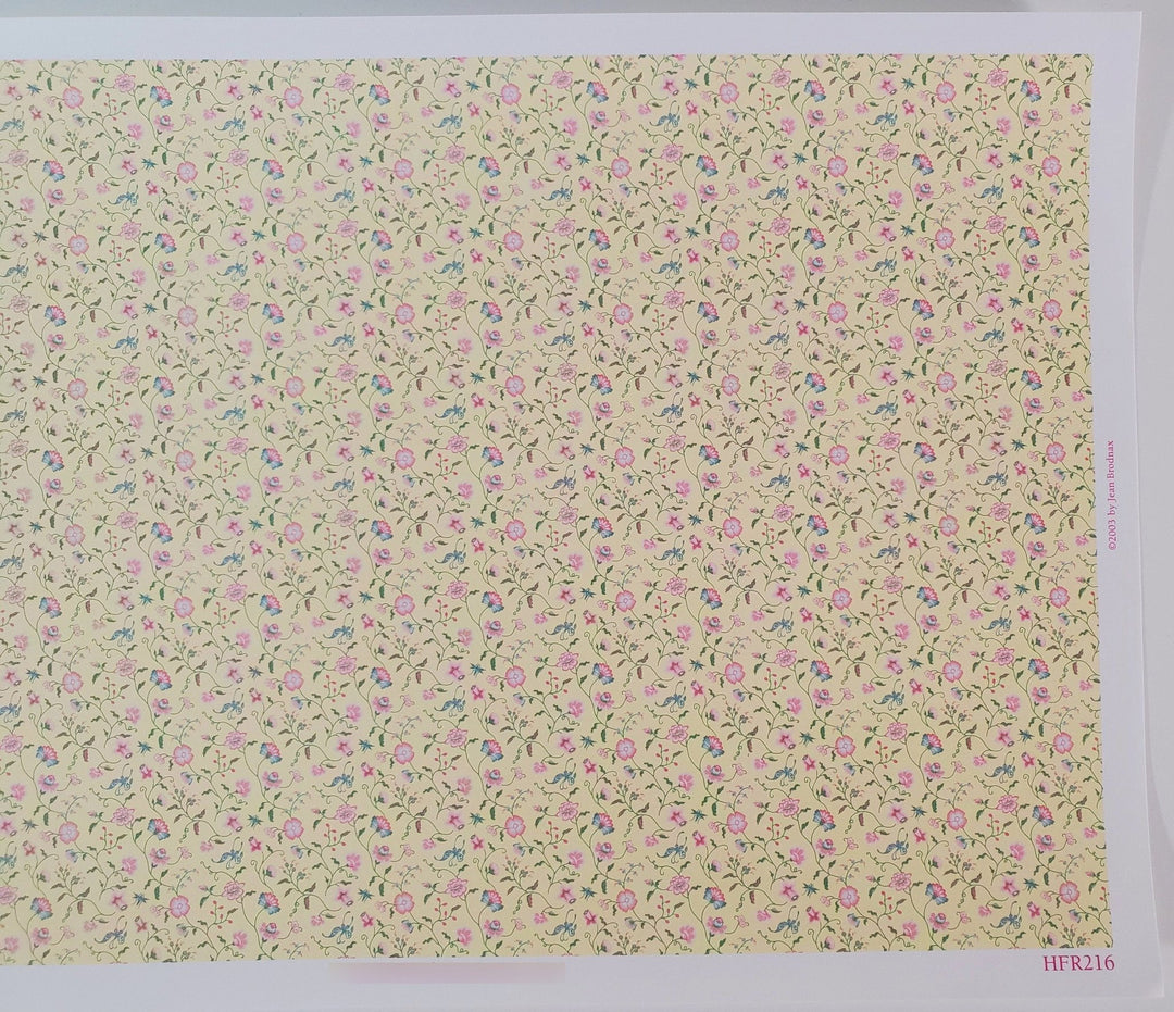 Dollhouse HALF SCALE Wallpaper 3 Sheets Pale Yellow Floral "Papillon" 1:24 Scale - Miniature Crush