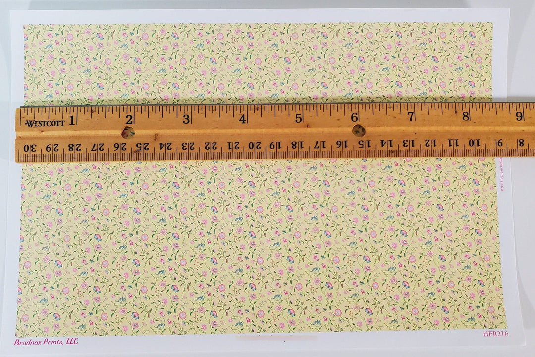 Dollhouse HALF SCALE Wallpaper 3 Sheets Pale Yellow Floral "Papillon" 1:24 Scale - Miniature Crush