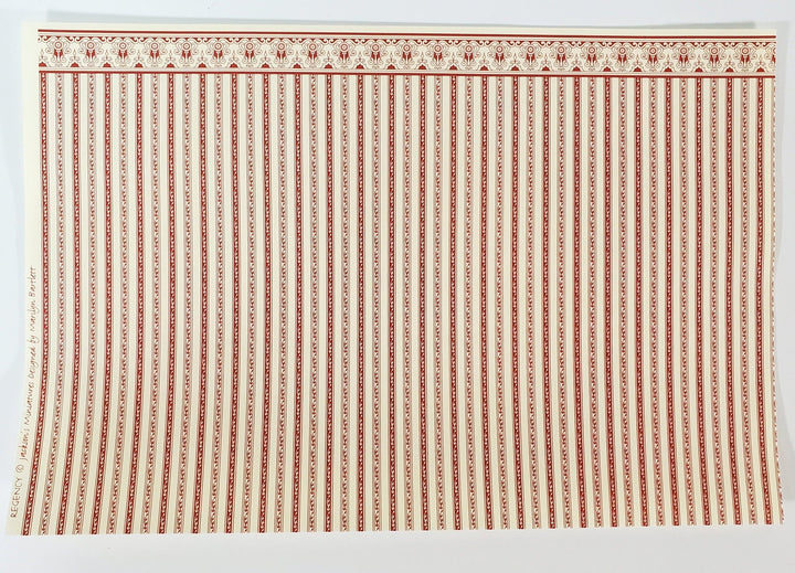 Dollhouse HALF SCALE Wallpaper 3 Sheets Red & Cream Striped "Regency" 1:24 Scale - Miniature Crush