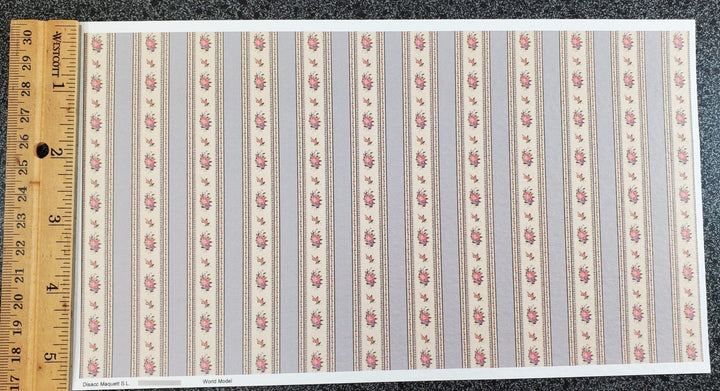 Dollhouse HALF SCALE Wallpaper Blue Stripes 1 Sheet World Model 1:24 Floral - Miniature Crush