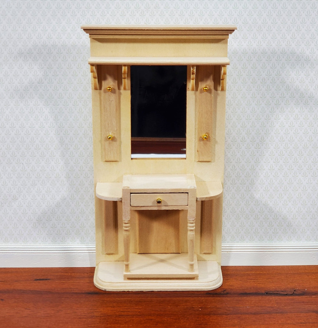 Dollhouse Hall Stand Table with Mirror Tall Unpainted Wood DIY 1:12 Scale Furniture - Miniature Crush