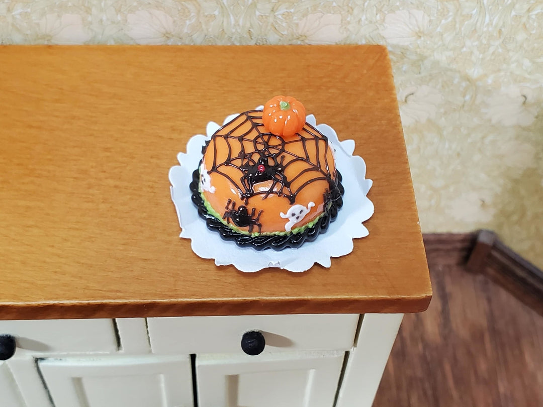 Dollhouse Halloween Cake Round 1:12 Miniature Food Spiders and Ghosts - Miniature Crush