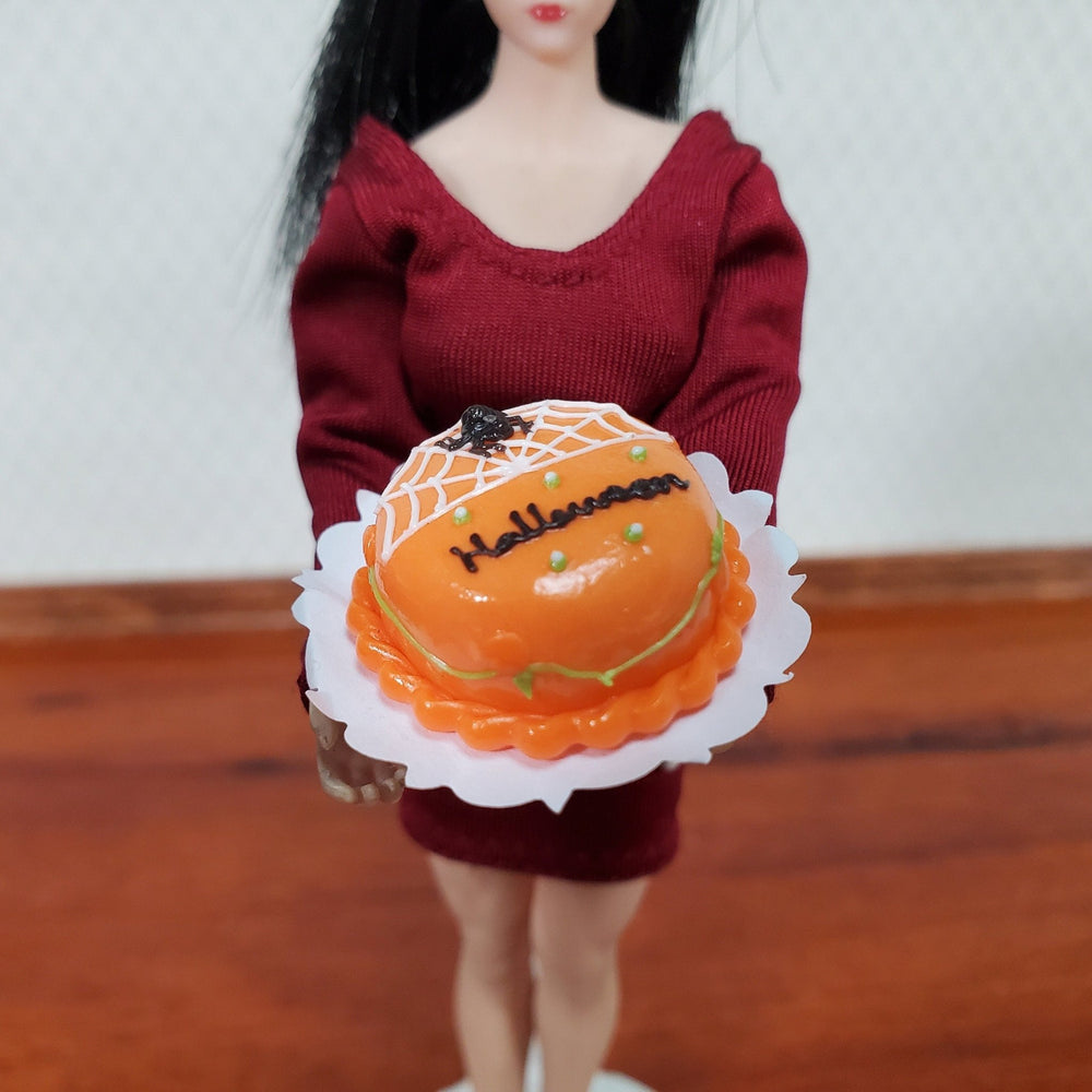 Dollhouse Halloween Cake Round 1:12 Miniature Spider and Web Orange & White - Miniature Crush