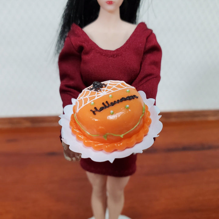 Dollhouse Halloween Cake Round 1:12 Miniature Spider and Web Orange & White - Miniature Crush