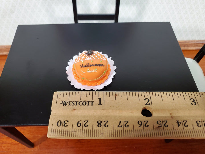 Dollhouse Halloween Cake Round 1:12 Miniature Spider and Web Orange & White - Miniature Crush