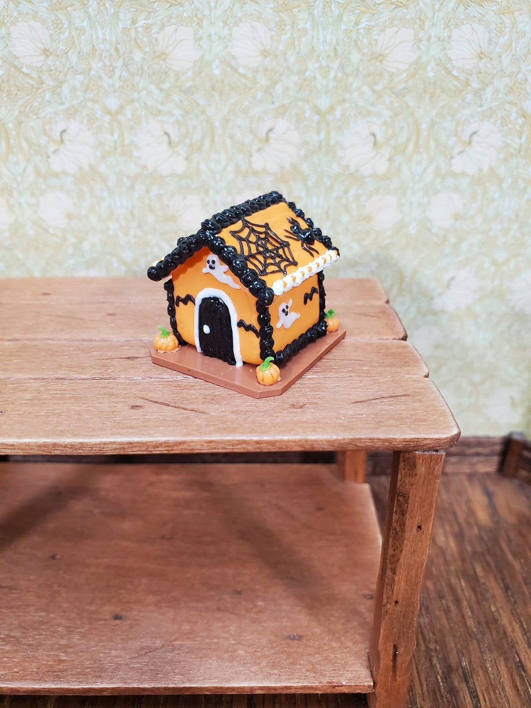 Dollhouse Halloween Gingerbread House 1:12 Scale Miniature Ghosts Spiders Webs - Miniature Crush