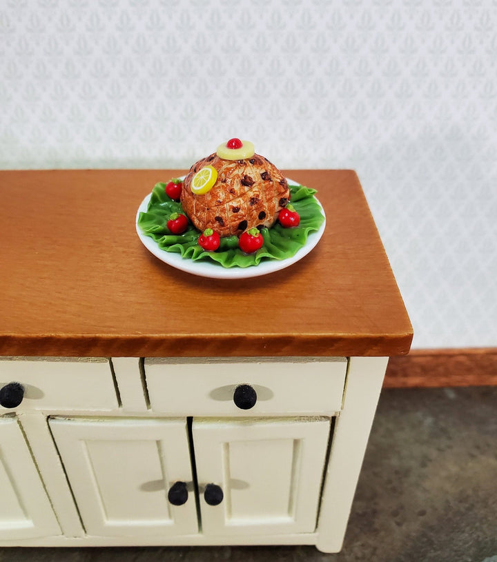 Dollhouse Ham Glazed on Ceramic Platter 1:12 Scale Miniature Food Kitchen - Miniature Crush