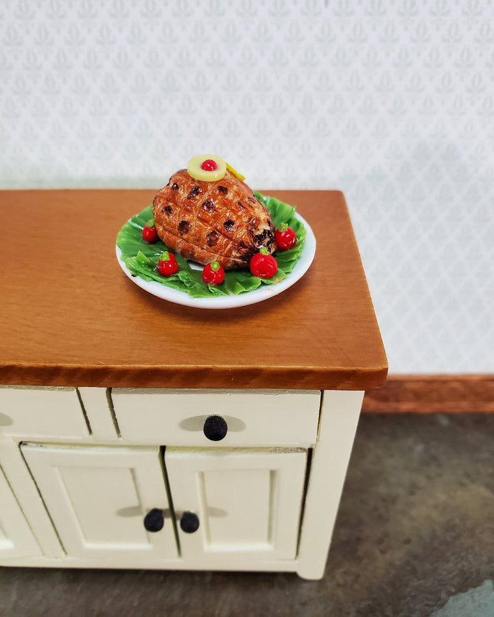 Dollhouse Ham Glazed on Ceramic Platter 1:12 Scale Miniature Food Kitchen - Miniature Crush