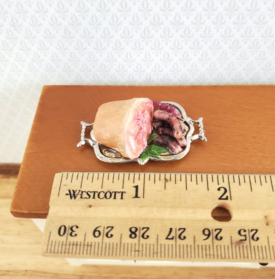 Dollhouse Ham with Sausages on Silver Platter 1:12 Scale Food Miniature Kitchen Falcon - Miniature Crush