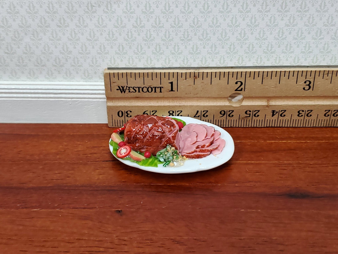 Dollhouse Ham with Vegetables on Ceramic Platter 1:12 Scale Miniature Food Kitchen - Miniature Crush