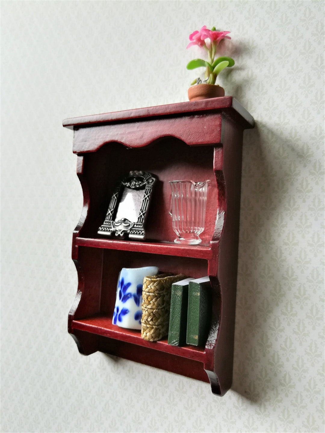 Dollhouse Hanging Shelf 1:12 Scale Miniature Mahogany Finish Kitchen Bathroom - Miniature Crush