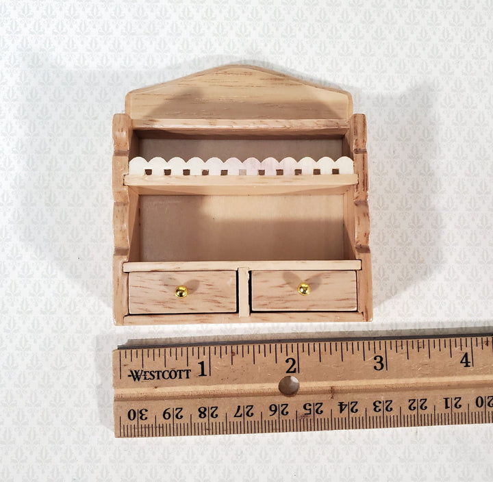 Dollhouse Hanging Shelf with Drawers Kitchen or Bathroom 1:12 Scale Miniature Light Oak Finish - Miniature Crush