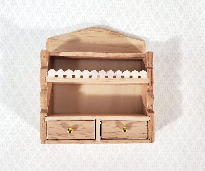 Dollhouse Hanging Shelf with Drawers Kitchen or Bathroom 1:12 Scale Miniature Light Oak Finish - Miniature Crush