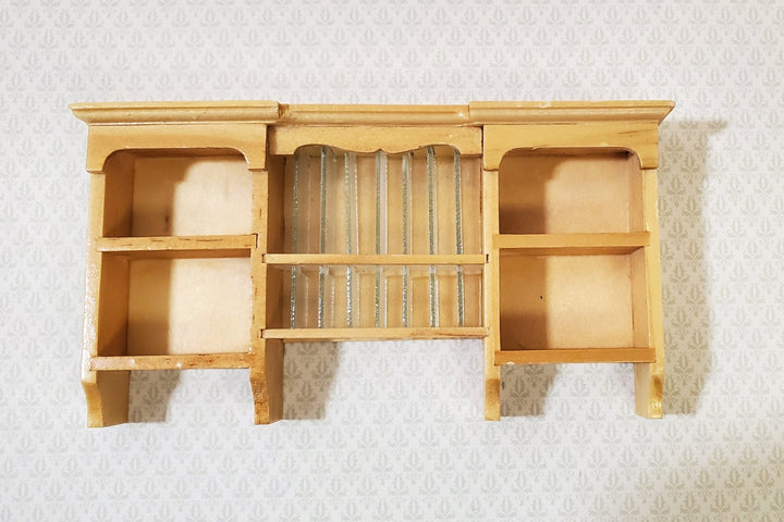 Dollhouse Hanging Shelf with Plate Rack Kitchen Light Oak Finish 1:12 Scale Miniature Furniture - Miniature Crush