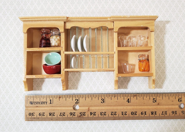 Dollhouse Hanging Shelf with Plate Rack Kitchen Light Oak Finish 1:12 Scale Miniature Furniture - Miniature Crush