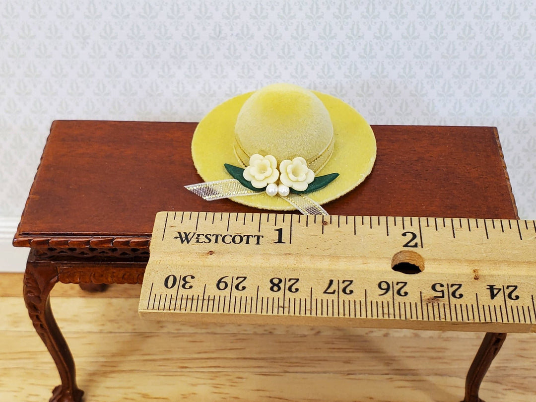 Dollhouse Hat Yellow Velvet with Flowers Wearable 1:12 Scale Miniature - Miniature Crush