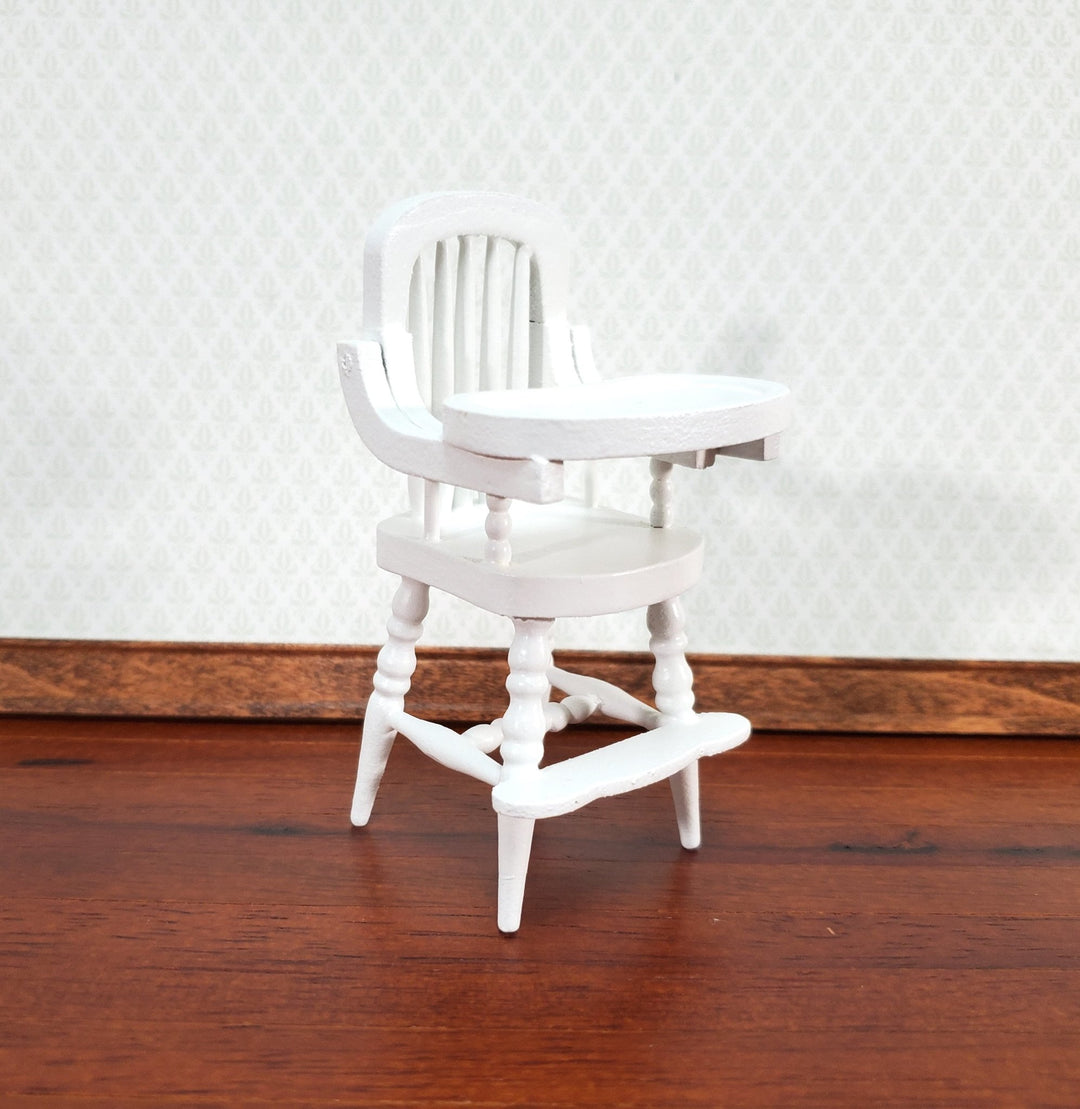 Dollhouse High Chair 1:12 Scale Miniature Furniture White Wood Movable Tray - Miniature Crush