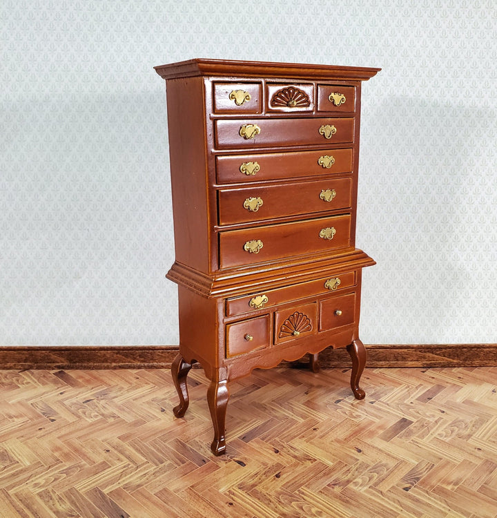 Dollhouse Highboy Dresser Queen Anne Victorian Walnut Finish 1:12 Scale Miniature Furniture - Miniature Crush