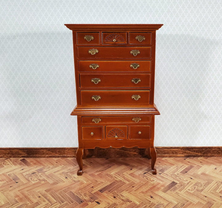 Dollhouse Highboy Dresser Queen Anne Victorian Walnut Finish 1:12 Scale Miniature Furniture - Miniature Crush