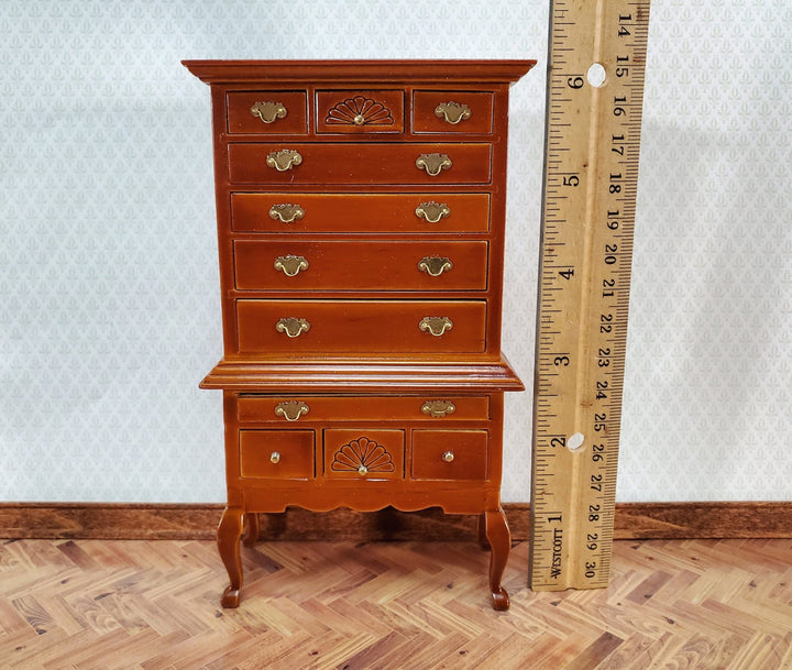 Dollhouse Highboy Dresser Queen Anne Victorian Walnut Finish 1:12 Scale Miniature Furniture - Miniature Crush