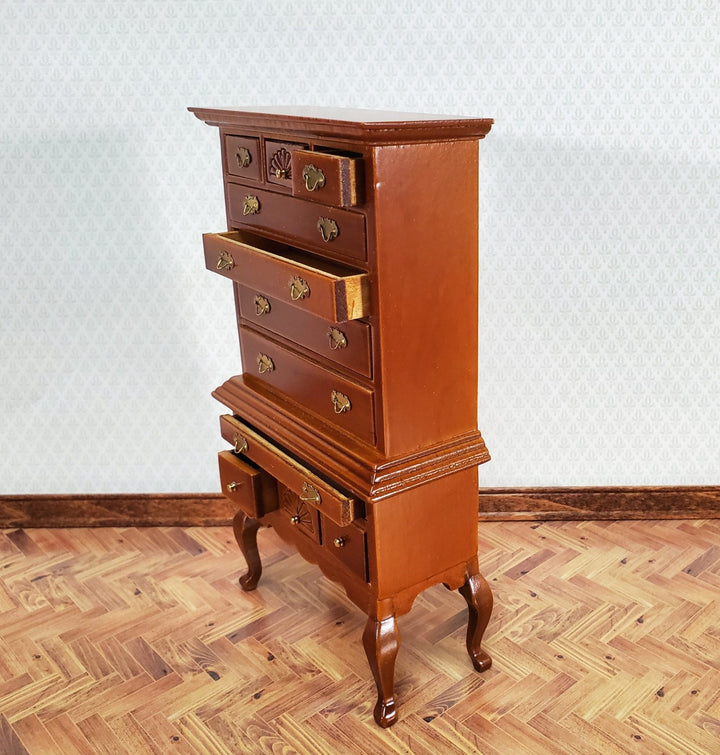 Dollhouse Highboy Dresser Queen Anne Victorian Walnut Finish 1:12 Scale Miniature Furniture - Miniature Crush