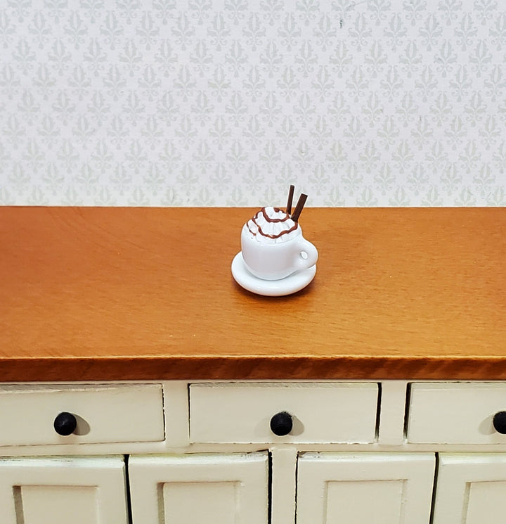 Dollhouse Hot Cocoa or Mocha Latte Mug Large with Whip Cream 1:12 Scale Miniature Food - Miniature Crush