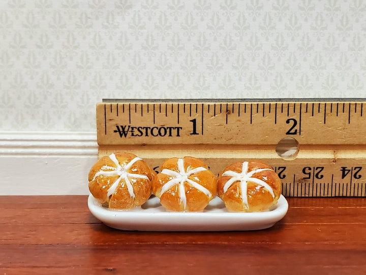 Dollhouse Hot Cross Buns on a White Ceramic Platter 1:12 Scale Miniature Kitchen Food - Miniature Crush