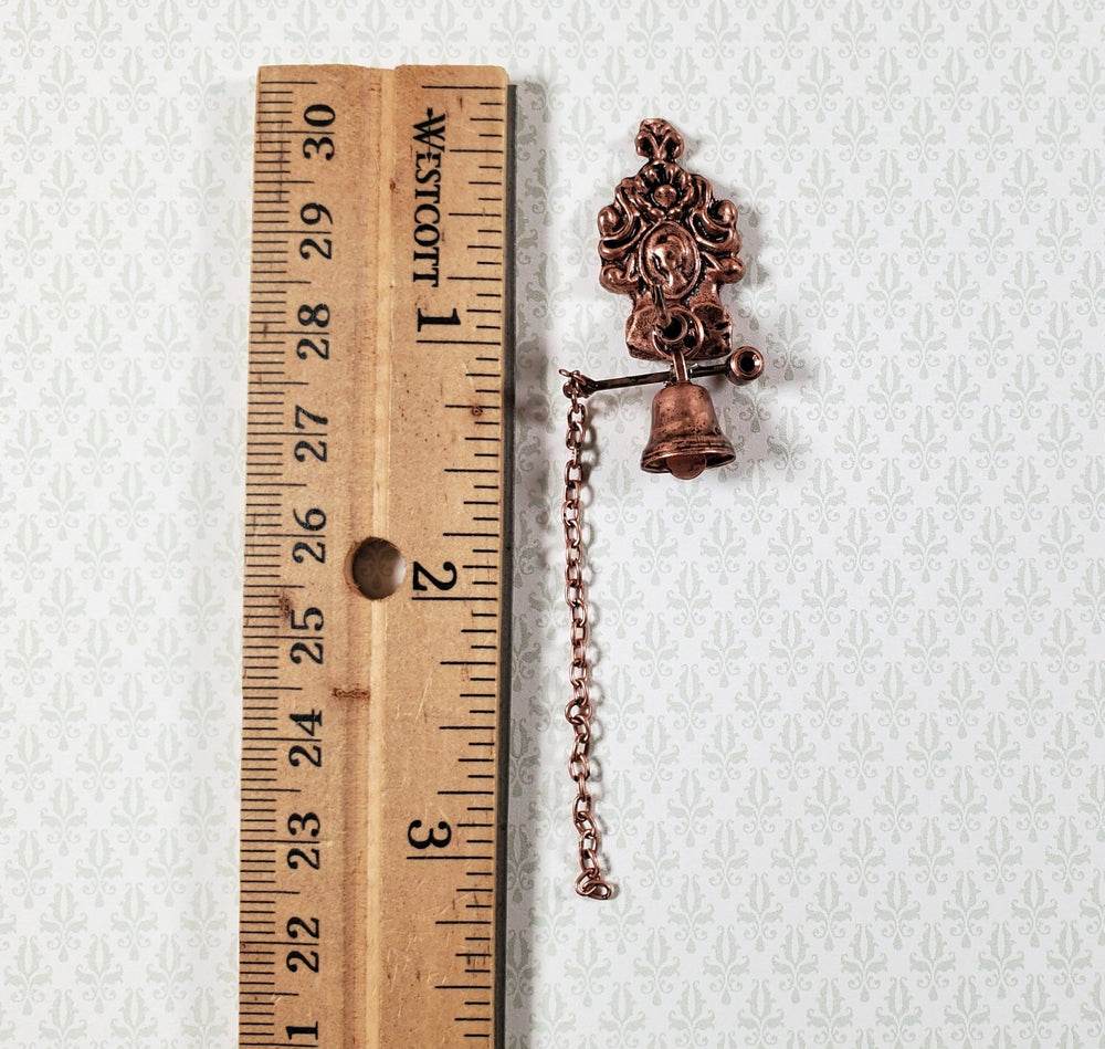 Dollhouse House Bell Doorbell Dinner Bell with Chain 1:12 Scale Miniature Metal Antique Bronze Finish - Miniature Crush