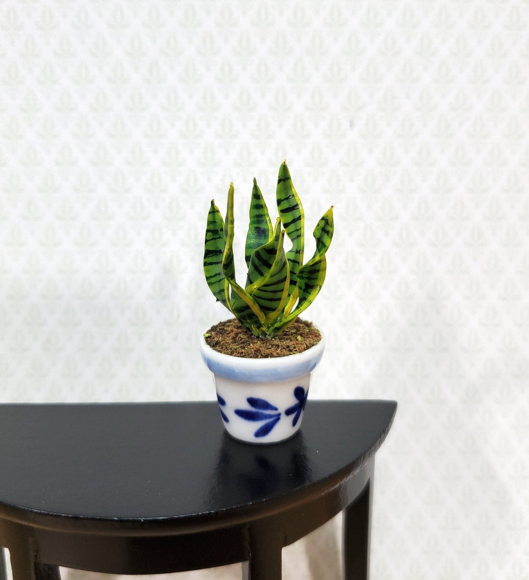 Dollhouse Houseplant Snake Plant Sansevieria in Blue & White Pot 1:12 Scale Miniature - Miniature Crush