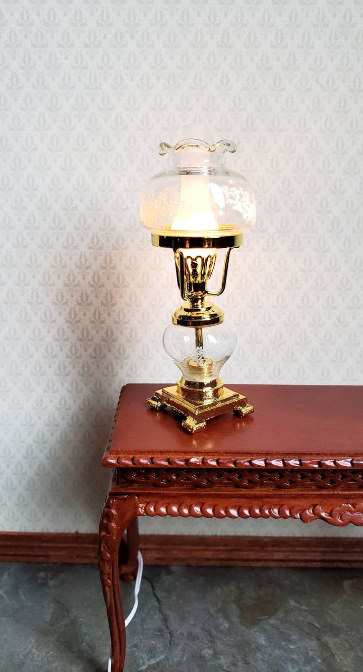 Dollhouse Hurricane Oil Lamp 12 Volt Light 1:12 Scale Miniature Vintage Style Gold - Miniature Crush