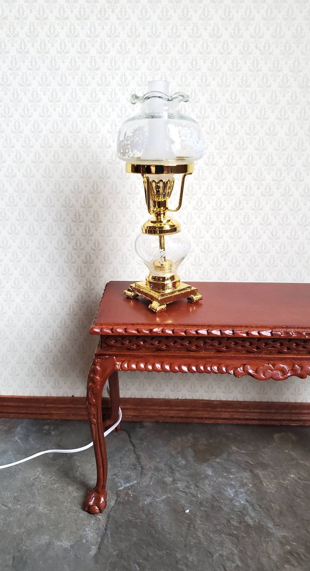 Dollhouse Hurricane Oil Lamp 12 Volt Light 1:12 Scale Miniature Vintage Style Gold - Miniature Crush